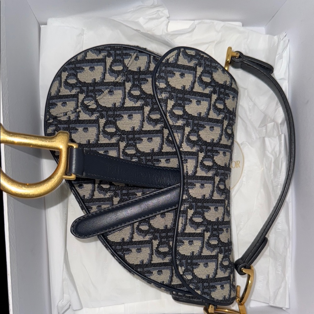 Dior Tan and Blue Mini Bag with Iconic Design